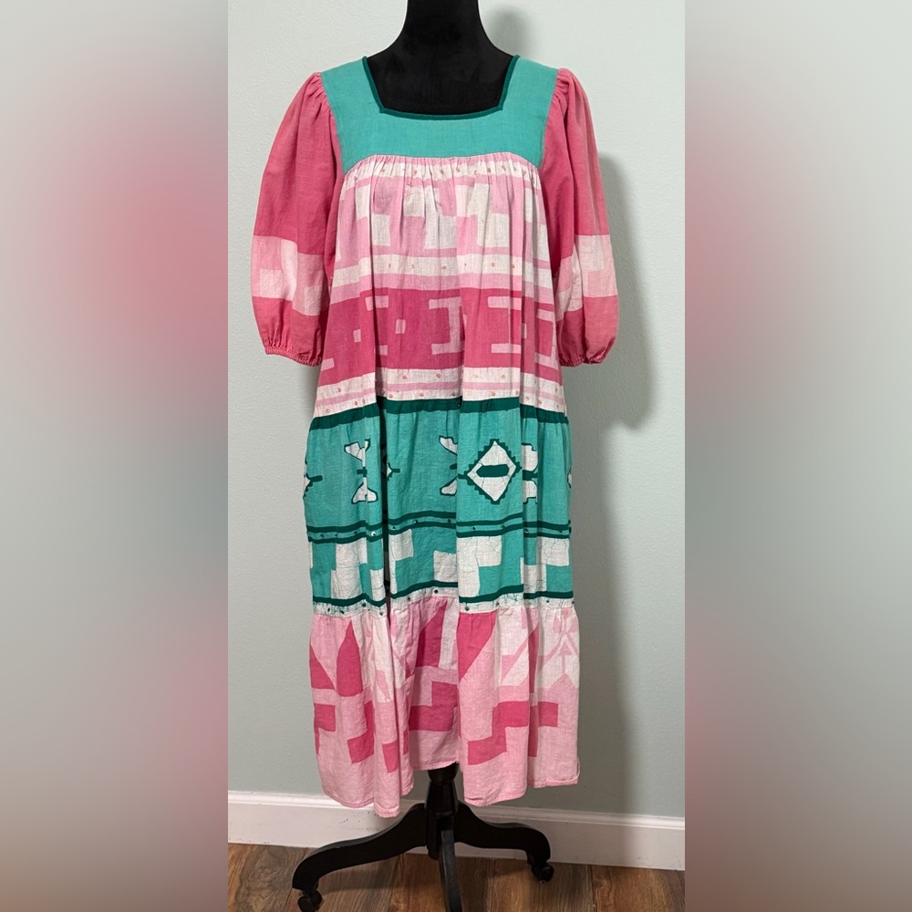 RAMONA RULL Vintage Puff Sleeve 1970’s Cotton Dress - Large